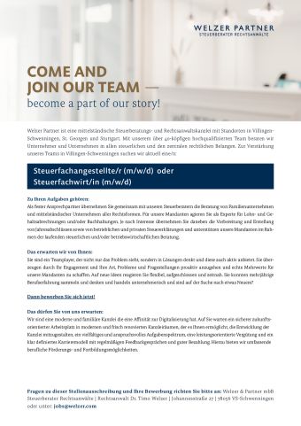 Steuerfachangestellte/r (m/w/d) oder Steuerfachwirt/in (m/w/d)